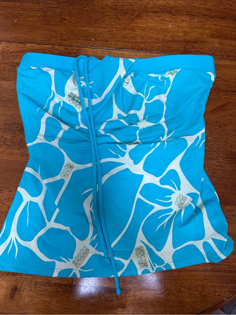 Tara Grinna Turquoise & White Floral Strapless Swim Top